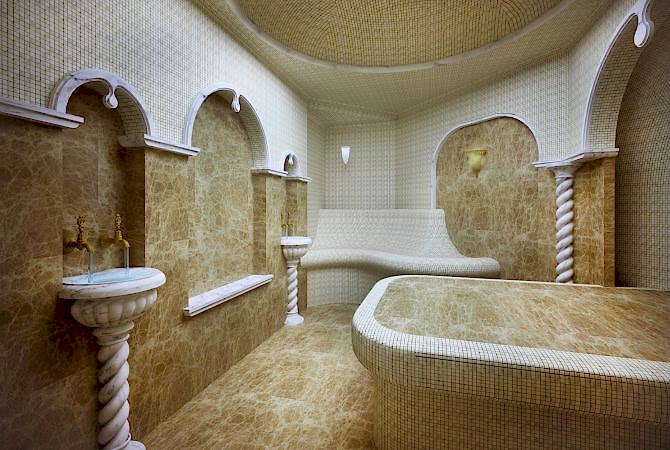 Turkish steam room made of marble and mosaics